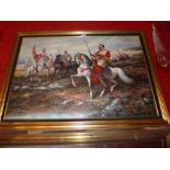 An oil on canvas of an Arabic military scene signed S Tasmin in a gilt frame