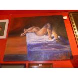 A contemporary oil on canvas of a reclining female nude by Joe McLoughlin signed