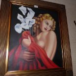 A Lempicka style oil on canvas portrait of a lady in gilt frame