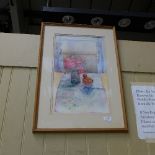 A still life watercolour by Brenda Evans, with RA label verso