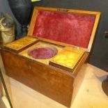 A Georgian satinwood tea caddy with fine inlaid top containing two compartments and mixing bowl