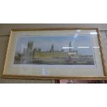 A colour print 'New Palace at Westminster' framed and glazed