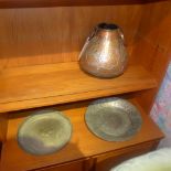 An Islamic silver inlaid copper pot together with three other Eastern items