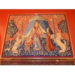A French tapestry panel 'The Lady and the Unicorn ' framed