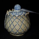 A 1730's porcelain Artichoke pot and cover with colbat blue decoration