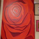 A contemporary unframed oil on canvas close up of a rose by Lisa Llyon signed