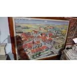 A glazed and framed mid C20th French school poster of a village scene