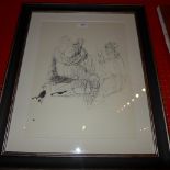 A glazed and framed Henry Moore print of an ink study of seated figures