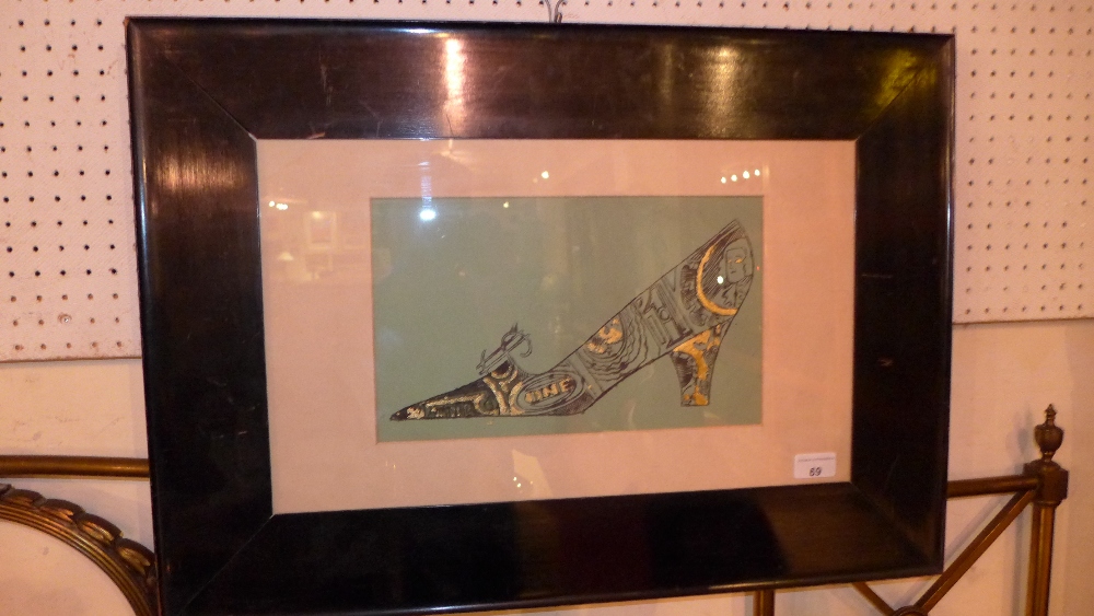A print of an Andy Warhol drawn shoe with gilded detail