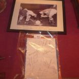 A framed print of a photograph of Arsenal V Startak Moscow 1954, together with two programs and a
