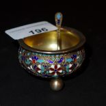 A C1890 hallmarked Russian silver and cloisonne salt 840 standard in Moscow makers mark GK by Gustav