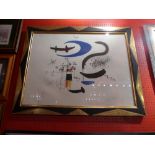 A Joan Miro lithograph abstract study signed in pencil glazed and framed without provenance