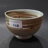 A Jack Doherty Leach pottery soda fired bowl with stud detail copper porcelain veneer to inner