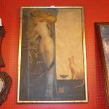 An oil on canvas surrealist study with nude figures in a gilt frame