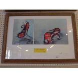 A lithograph from a painting of high heels comissioned for the reception at Quaglino's restaraunt by