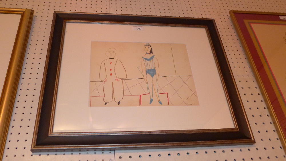 A Pablo Picasso lithograph study of figures printed by Mourlot glazed and framed