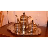 A silver plated Wesam three piece tea set with planished finish