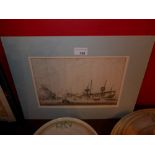 A Reinier Nooms ''Zeeman'' ( 1623-1664 ) etching of vessels in the Dutch harbour provenance with