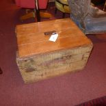 A rustic pine plank form box the lid with an iron handle
