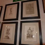 A set of four glazed and framed book plate engravings from Pantheon (glazed on both sides)