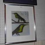 A Bernard Buffet original lithograph of two crows glazed and in silvered frame
