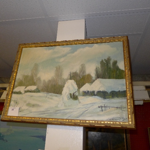 An oil on canvas of winter scene, Zygmunt Klosowski dated '90, in gilt frame