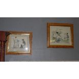 A pair of coloured engravings satirical Napoleon prints framed and glazed
