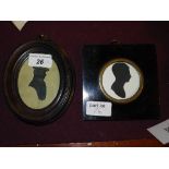 Two silk antique silhouettes depicting Robert Bate 1819-1841 wearing a tam o'shanter, Scottish