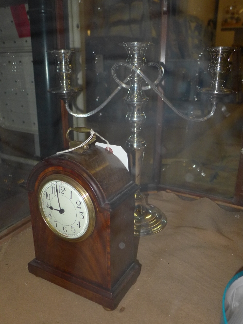 A mahogany bracket clock together with a