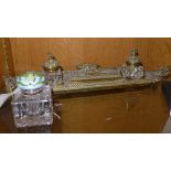 A cut glass inkwell with guilloche lid a