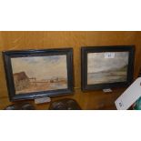 A pair of miniature watercolours coastal