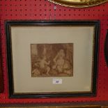 A sepia engraving putti at play framed a