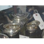 A three piece hallmarked silver teaset w