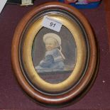 A miniature oval portrait watercolour of a boy in a sailors suit