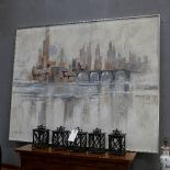 An oil on canvas of Manhattan skyline si