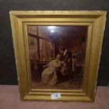 A late Victorian christoleum depicting interior scene in gilded frame