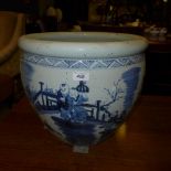 A large blue and white vase