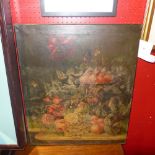A Flemish school unframed oil on canvas still life of fruit and flowers indistinctly signed to the