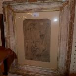 A print of a charcoal study in a gilt and gesso frame