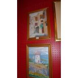 A pair of oils on canvas Mediterranean scenes in pine frames