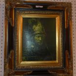 A framed print on canvas of a military gent in a C17th style ebonised and gilt frame