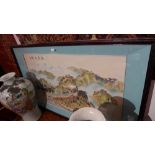 A Chinese semi precious stone landscape collage in relief of large size glazed and framed