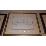 A contemporary pencil study skyline of London including St Paul's Catherdral and the Gherkin by