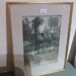 George Clausen in the manner of watercolour landscape possibly a scene from   hillside Essex