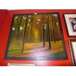 An oil on canvas Autumnal woodland scene by Brian Baldwin in painted frame