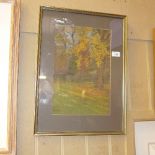 A framed and glazed pastel drawing of a tulip tree (Paulownia Tomentosa) in the garden of the