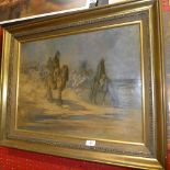 An oil on canvas Sir George Pirie depicting cowboys rounding up the herd within gilded frame