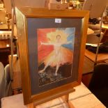 A glazed and framed William Blake print together with a beechwood artists easel (2)