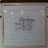 A Bryan Pearce etching of boats in a harbour signed, glazed and framed