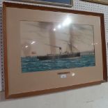 A C19th watercolour of a coaster boat 'Bull Dog' signed E.H.Killoe glazed and framed